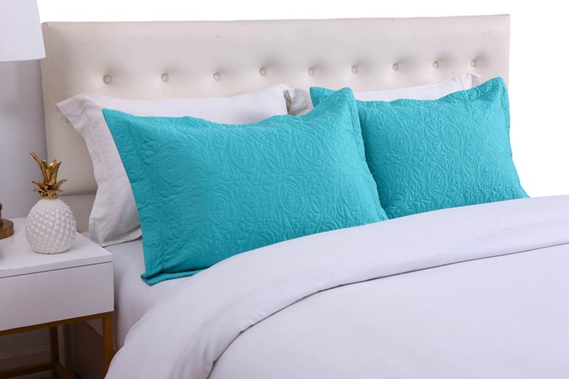 MarCielo 2-Piece Embroidered Pillow Shams, Decorative Microfiber Pillow Covers Set Standard Size Turquoise - Image 2